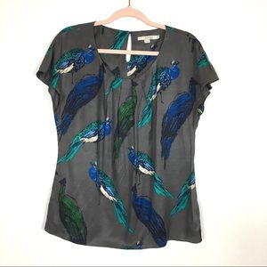 Boden Silk Peacock Blouse Size 10